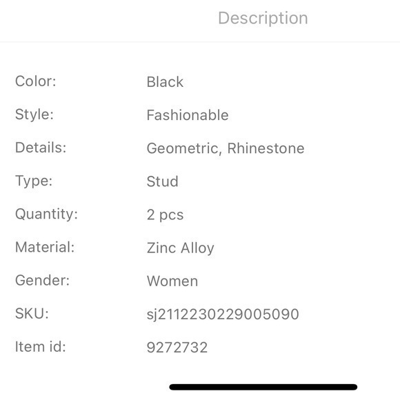 Rhinestone Geo Stud Earrings Golden Black Square - Picture 6 of 7